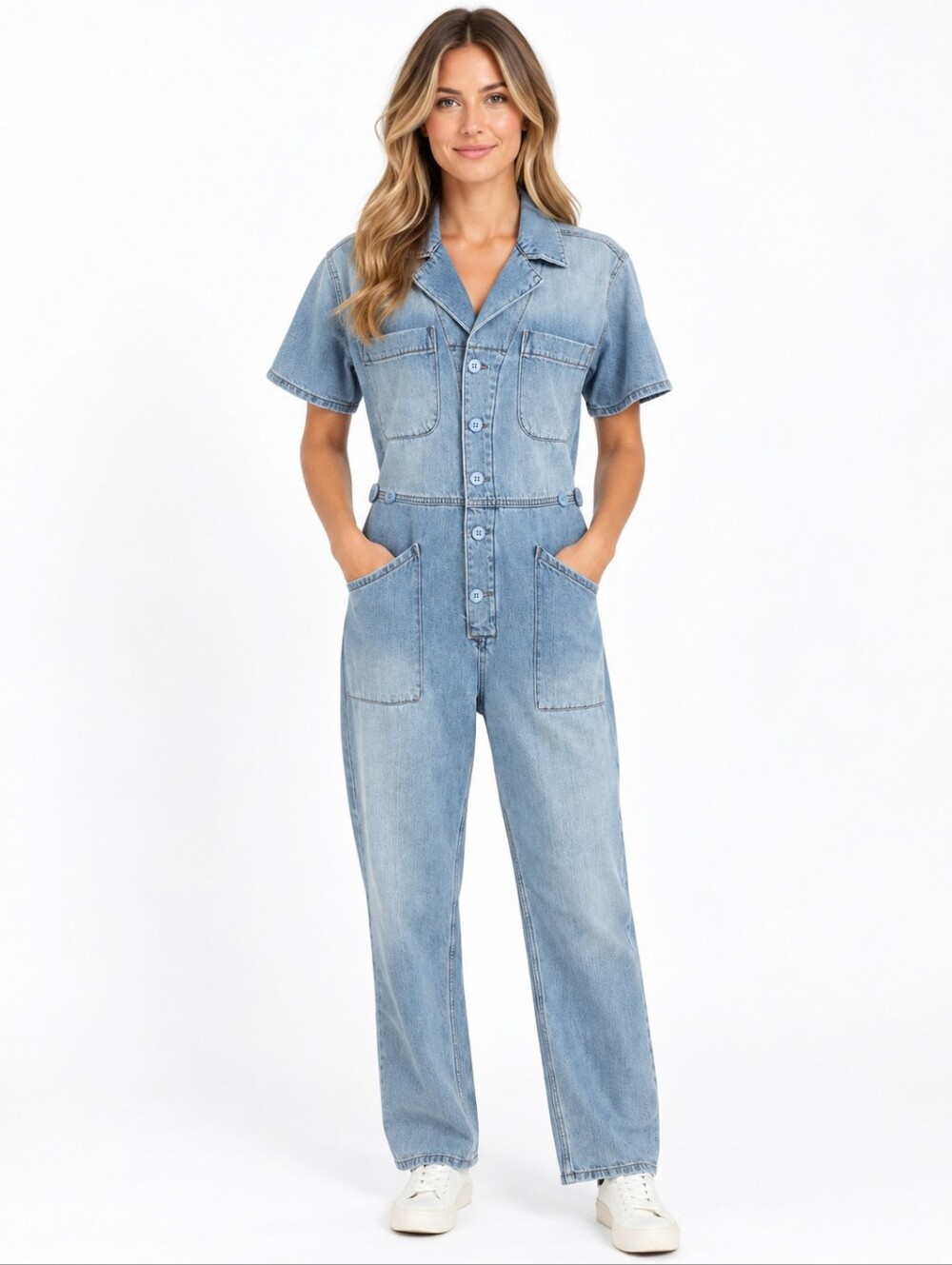 Pistola Denim Jumpsuit Women S Light Wash Utility Coverall Short Sleeve Cotton